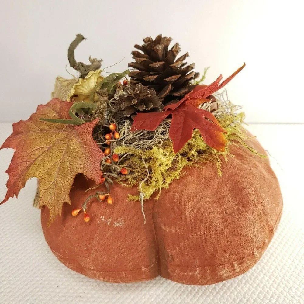 Primitive Artist Made Grungy Pumpkin Fall Harvest Pinecone Centerpiece Decor
